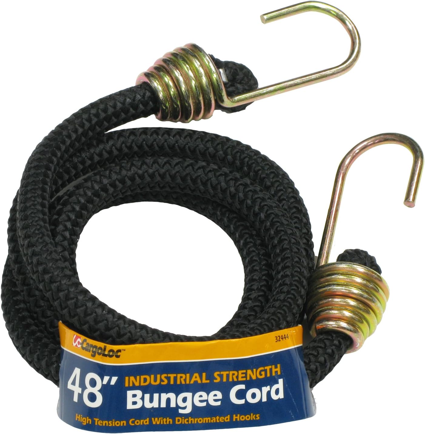 32444 Industrial Bungee Cords with Dichromate Steel Hooks, 48-Inch, Black
