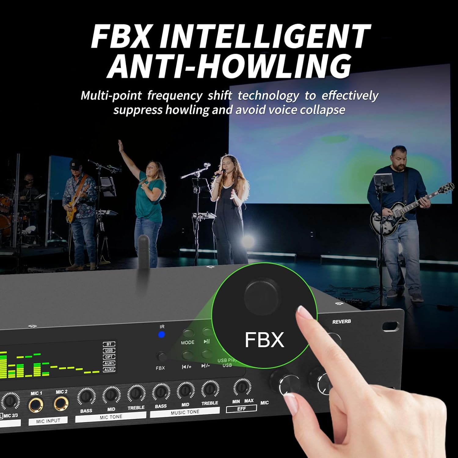 LD300 Professional KTV Digital Pre-stage Effector Anti-howling Audio Processor Echo USB MP3 Bluetooth Optical, 3 Mic Inpout For Household Reverberator Karaoke,Stage,Church, Performance