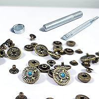 Vista 7 de Juego de 10 botones a presión de cuero de 0.67 pulgadas (0.669 in), cierre de presión de bronce para broches de cuero y kit de cierres, broches