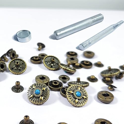 Miniatura 7 de Juego de 10 botones a presión de cuero de 0.67 pulgadas (0.669 in), cierre de presión de bronce para broches de cuero y kit de cierres, broches