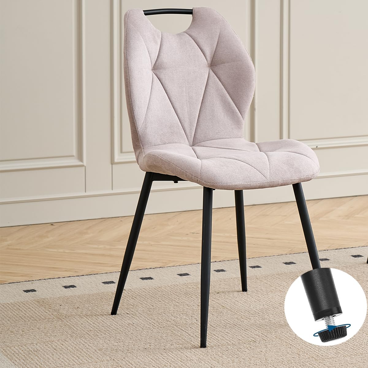 GrandCA HOME Juego de 6 sillas de Comedor, sillas nórdicas de Cocina con Asas, para Comedor y Sala de Estar, Patas de Metal y tapizado con diseño de Rombos (Beige)