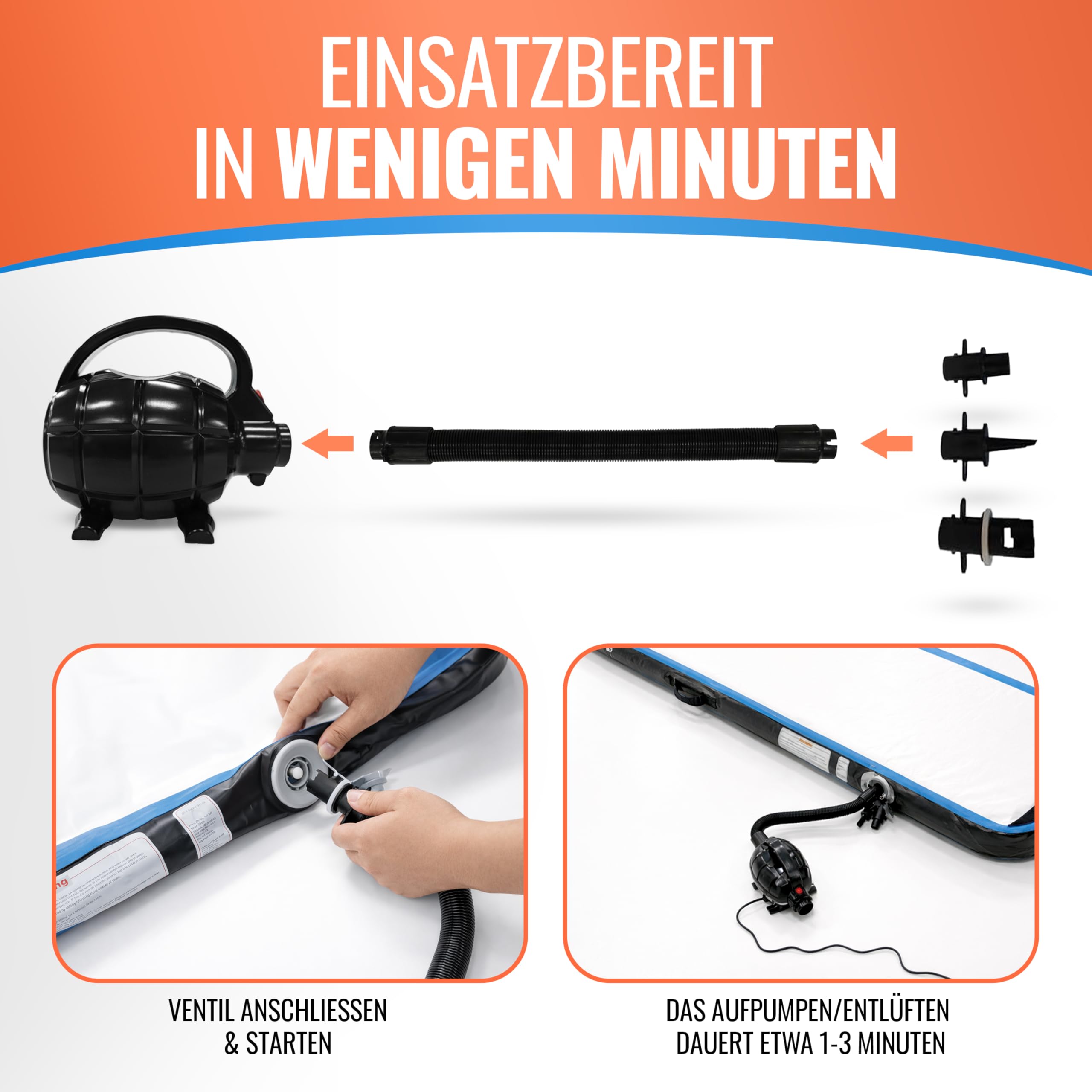 AthleticPro Airtrack Matte [3 m/4 m/5 m di lunghezza] – 120 cm di larghezza – 10/20 cm di altezza – Tappetino gonfiabile per ginnastica e acrobazie, con pompa elettrica, kit di riparazione e borsa
