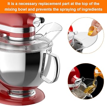Kitchen Aid Splash Guard, with Filling Chuck, Transparent Kitchen Accessories, Diameter 21.3 cm, Splash Guard Kitchen, Suitable for Mixer, Meat Grinder, Egg Beater