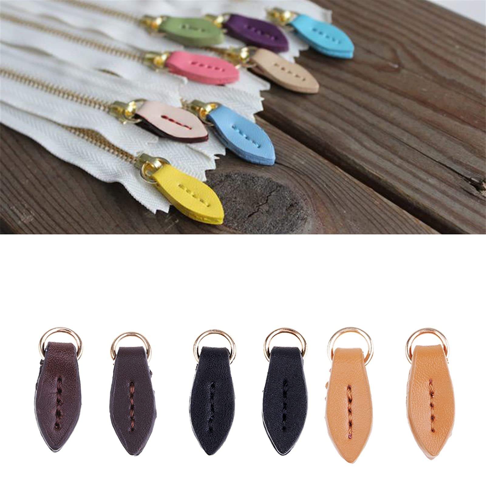 Tiradores de cremallera cuero, accesorios deslizantes cierre costura repuesto for bolsos, mochilas, ropa, 2 uds | Black
