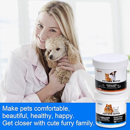 Vista 13 de 300 toallitas biodegradables, hipoalergénicas, limpiadoras de ojos de gato y perro, toallitas quitamanchas de lágrimas para mascotas, almohadillas