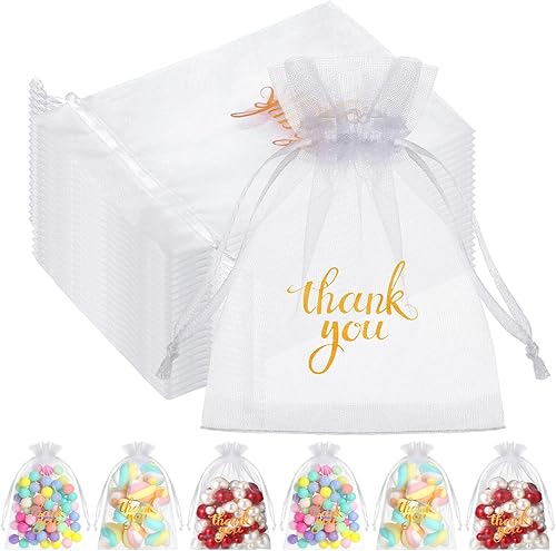 Windyun 100 bolsas de organza transparente de 4 x 6 pulgadas, con cordón de malla, bolsas de regalo de organza, bolsas de joyería de organza para