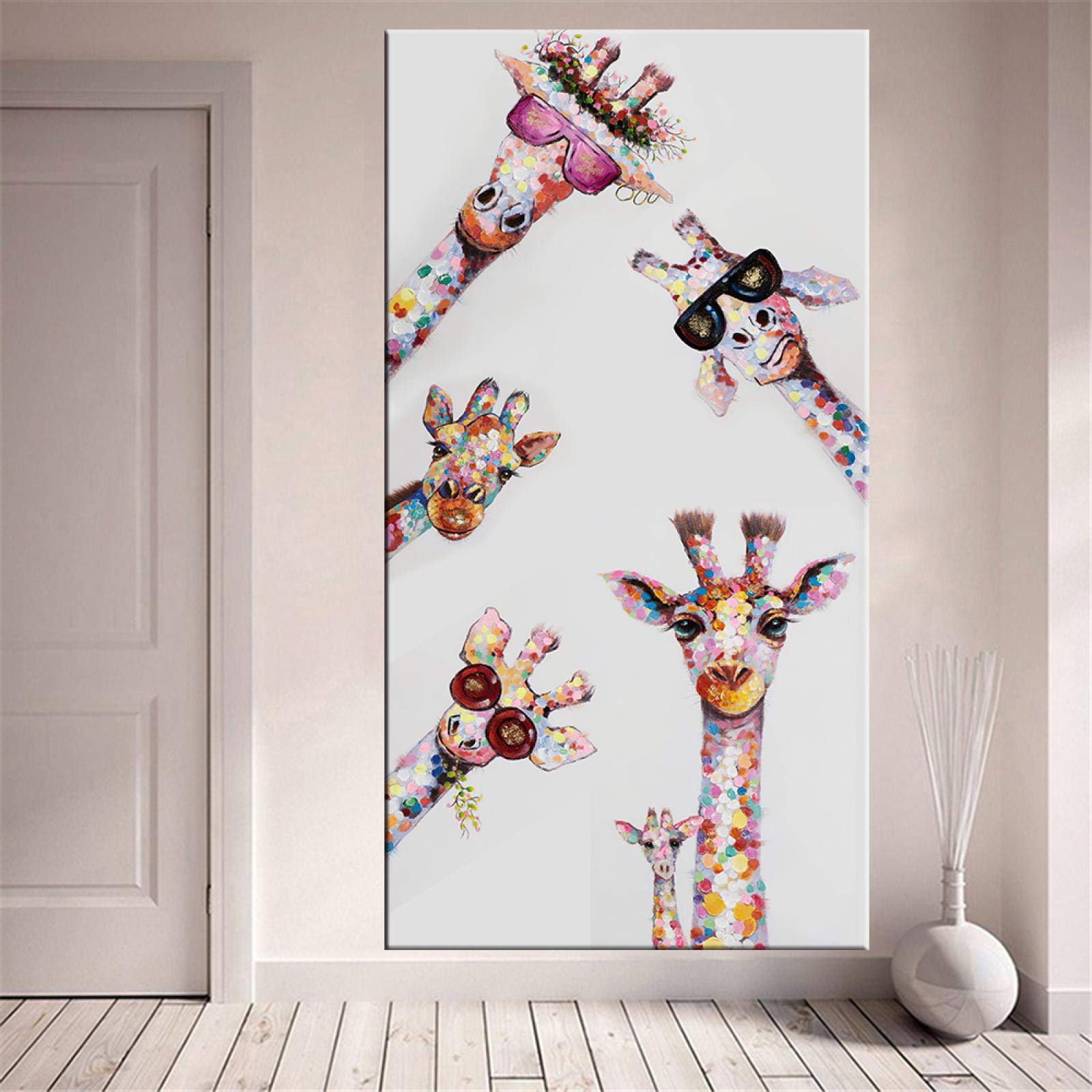 Tableau Toile Decoration, Famille D'animaux Girafe Colorée