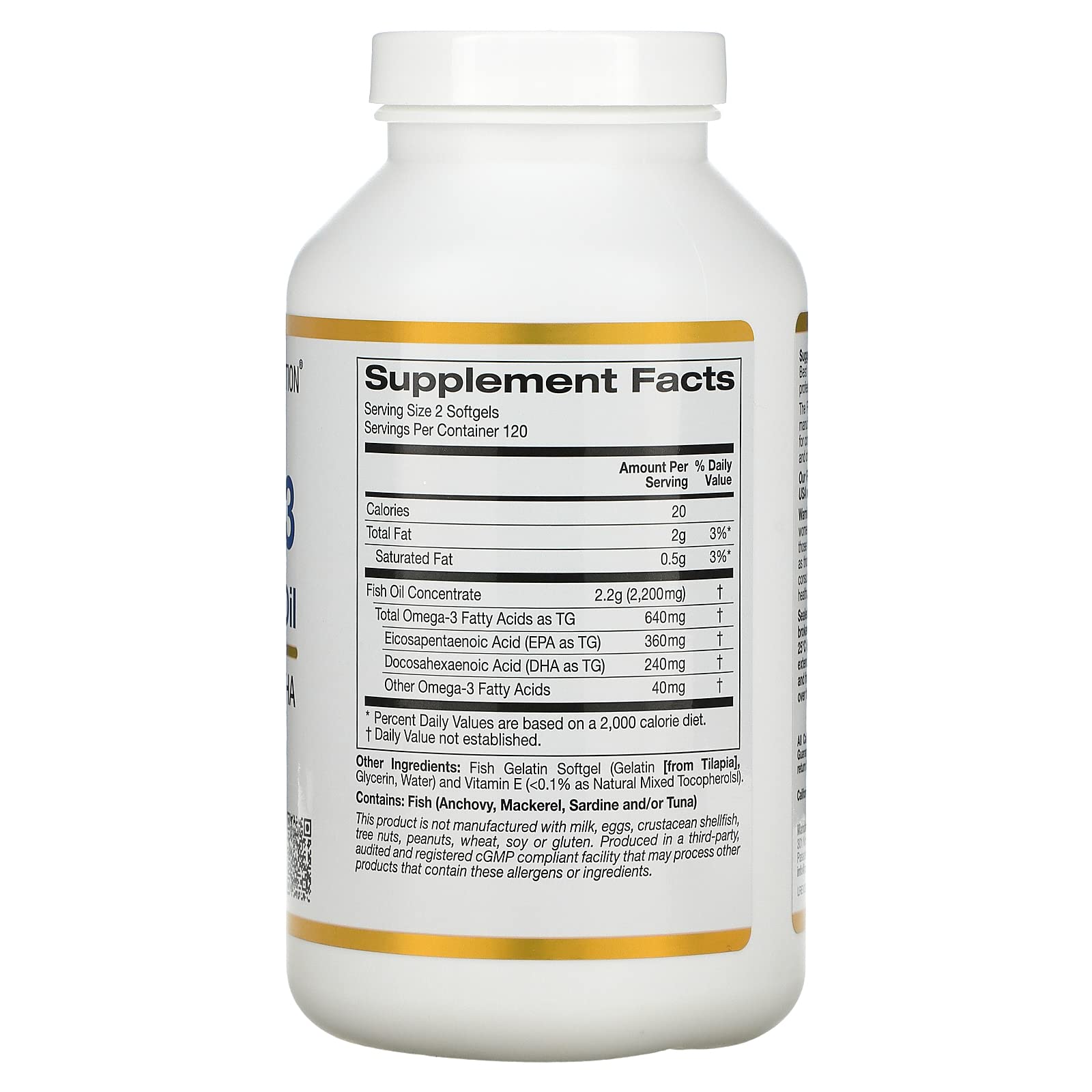 Premium Fish Oil, Omega3, 180 mg EPA, 120 mg DHA, Concentrated
