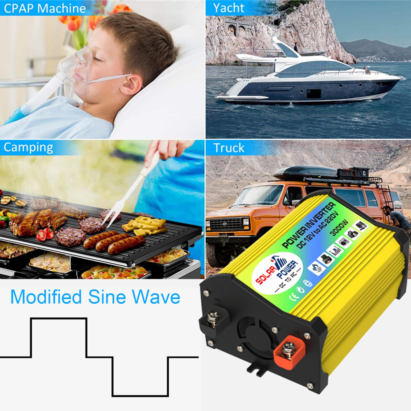Starter-Solarpanel | Komplettset Solarmodule für Wohnmobil – Kombi-Solarwechselrichter, Ladegerät 30 A, Wechselrichter 3000 W, intelligentes Laden und Entladen, Panel