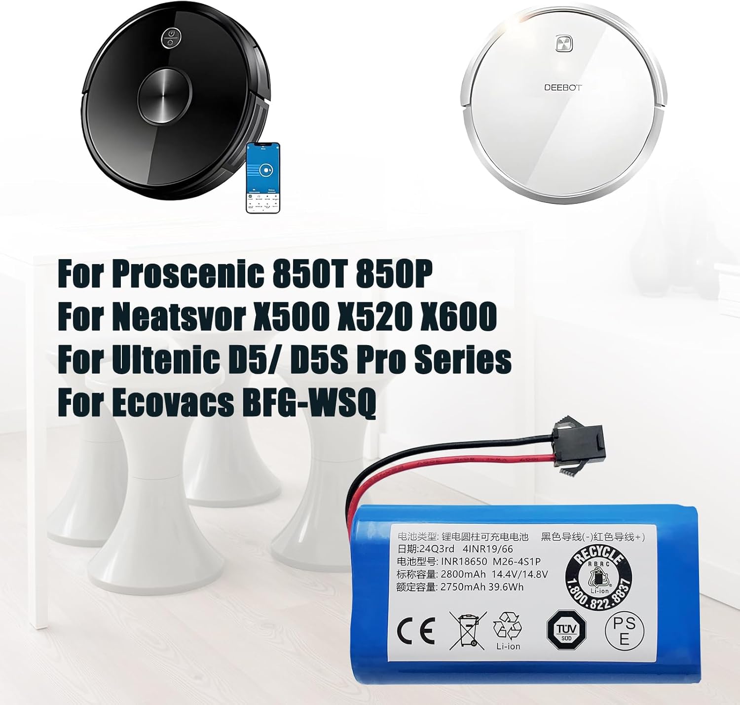 850T Battery Compatible with Proscenic 850T 850P Neatsvor X500 X520 X600 Ultenic D5 D5S Pro Series Robot Vacuum Cleaner CMICR18650F8M7-4S1P 14.4V