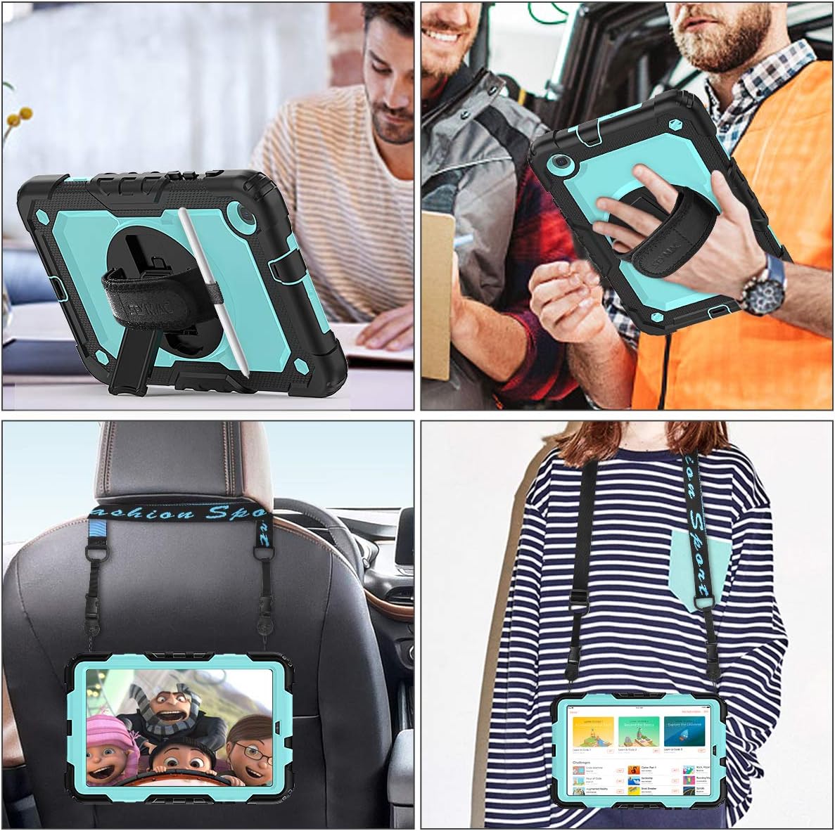 SEYMAC stock Samsung Galaxy Tab A 8.4'' Case 2020 with Screen Protector Pencil Holder [360 Rotating Hand Strap] &Stand, Drop-Proof Case for SM-T307/T307U (SkyBlue+Black)