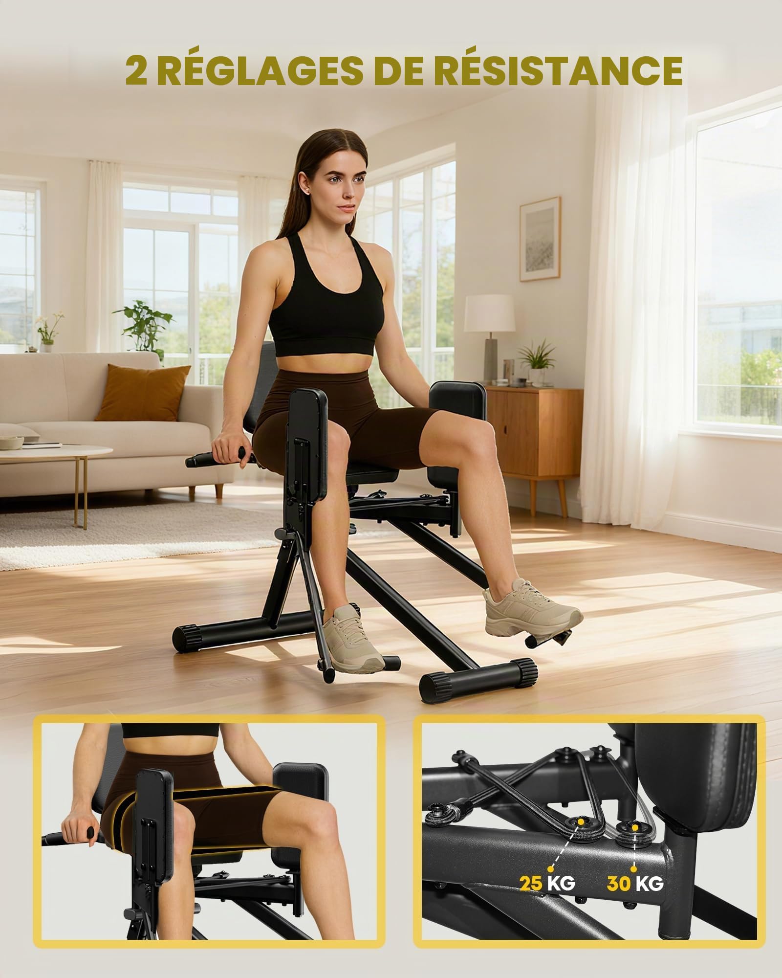 GUUG Machine d'abduction des Hanches: Hip Trainer Exerciseur Réglable Appareil de Musculation Fessier des Jambes pour la Maison avec Bandes de Résistanceentraînement pour Femme