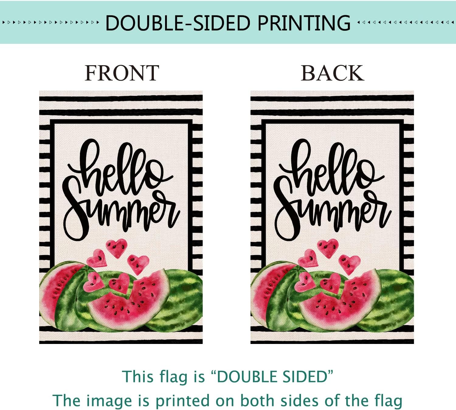 Baccessor Hello Summer Watermelon Garden Flag Double Sided Black Stripes Watermelon Fruit Cool Summer Yard Flag Seasonal Holiday Outdoor Outside Decoration 12.5x18 Inch