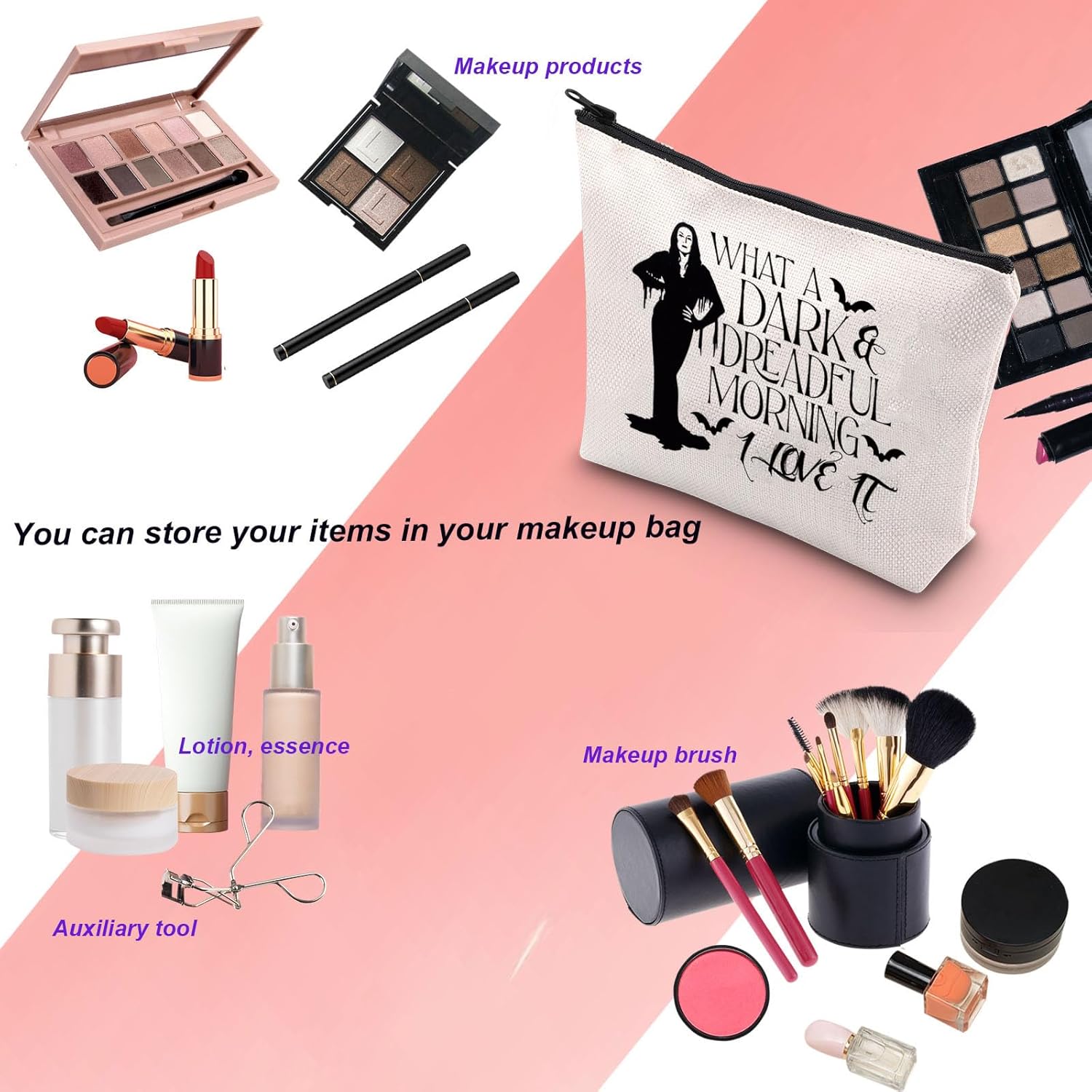 KUIYAI TV Series Merchandise Makeup Bag Morticia Fans Gift Horror Movie Lovers Gift With A Dark And Dreadful Morning Love It Cosmetic Bag (Dark&Dreadful Mup) - Image 3