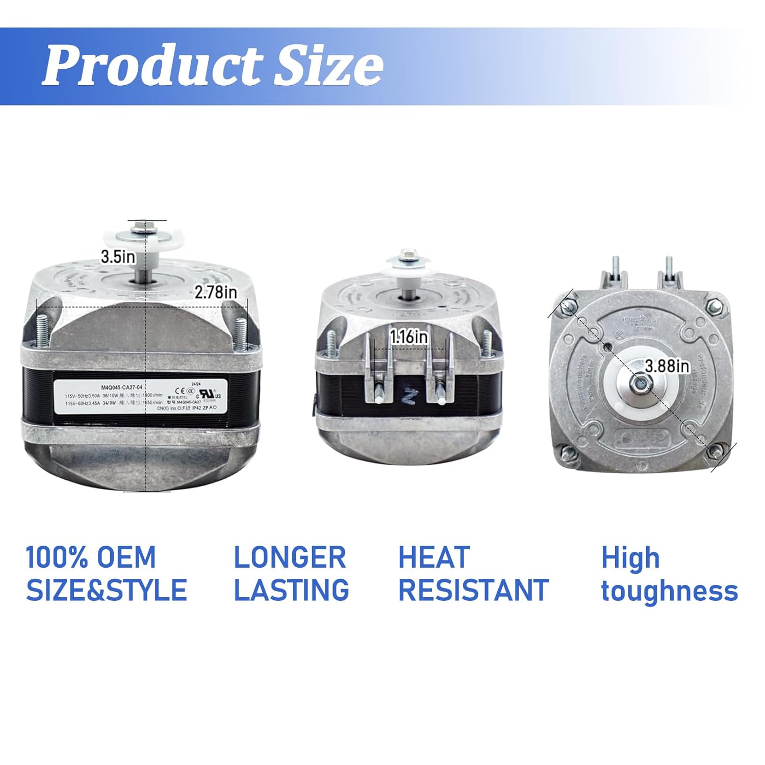 M4Q045-CA27-04 Freezer Condenser Fan Motor Compatible with ebm-papst Fan AC Motor，115V 36/10W 0.50A 50/60Hz 1550RPM,Shaded Pole Condenser Motor for Refrigeration Equipment,Freezer
