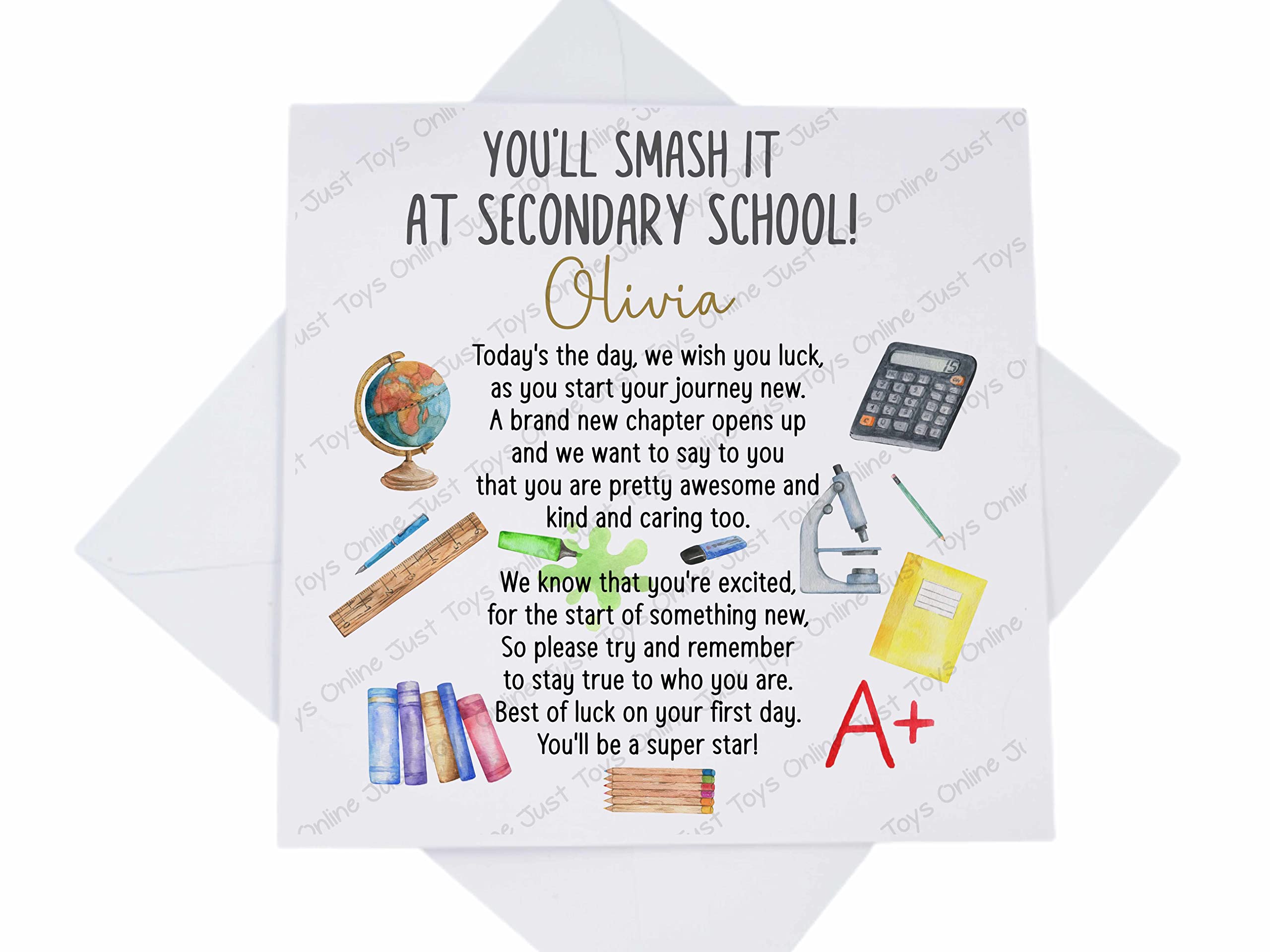 Just Toys Online Personalised Custom Back to School Card, New Year Class Good Luck Son Daughter Grandson Granddaughter, Journey Poem Verse (You'll Smash It - Personalised), 5.8mm square