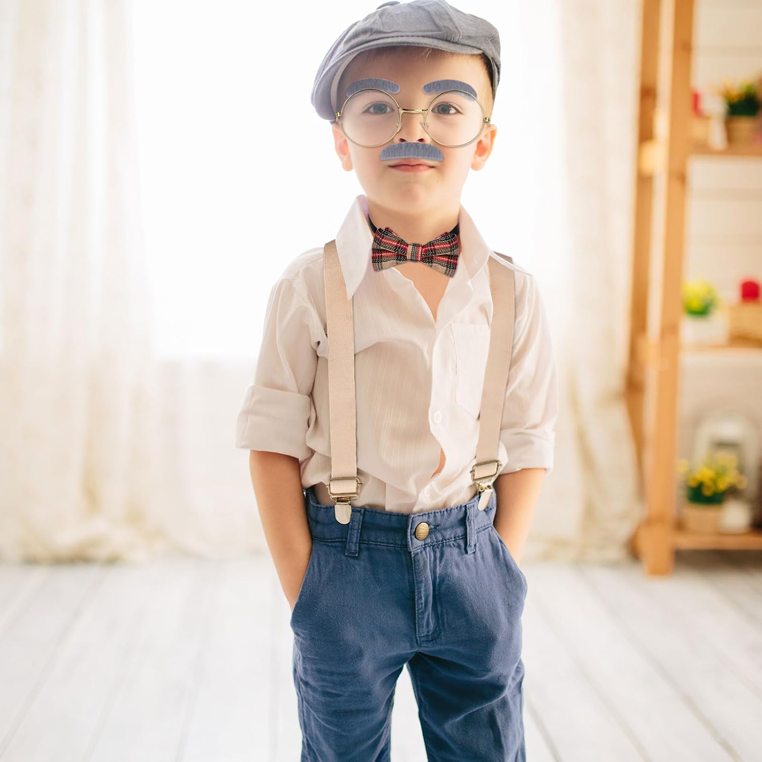 5 PCS Old Man Costume for Boys,100 Days of School Costume Accessories for Kids Grandpa Dress Up