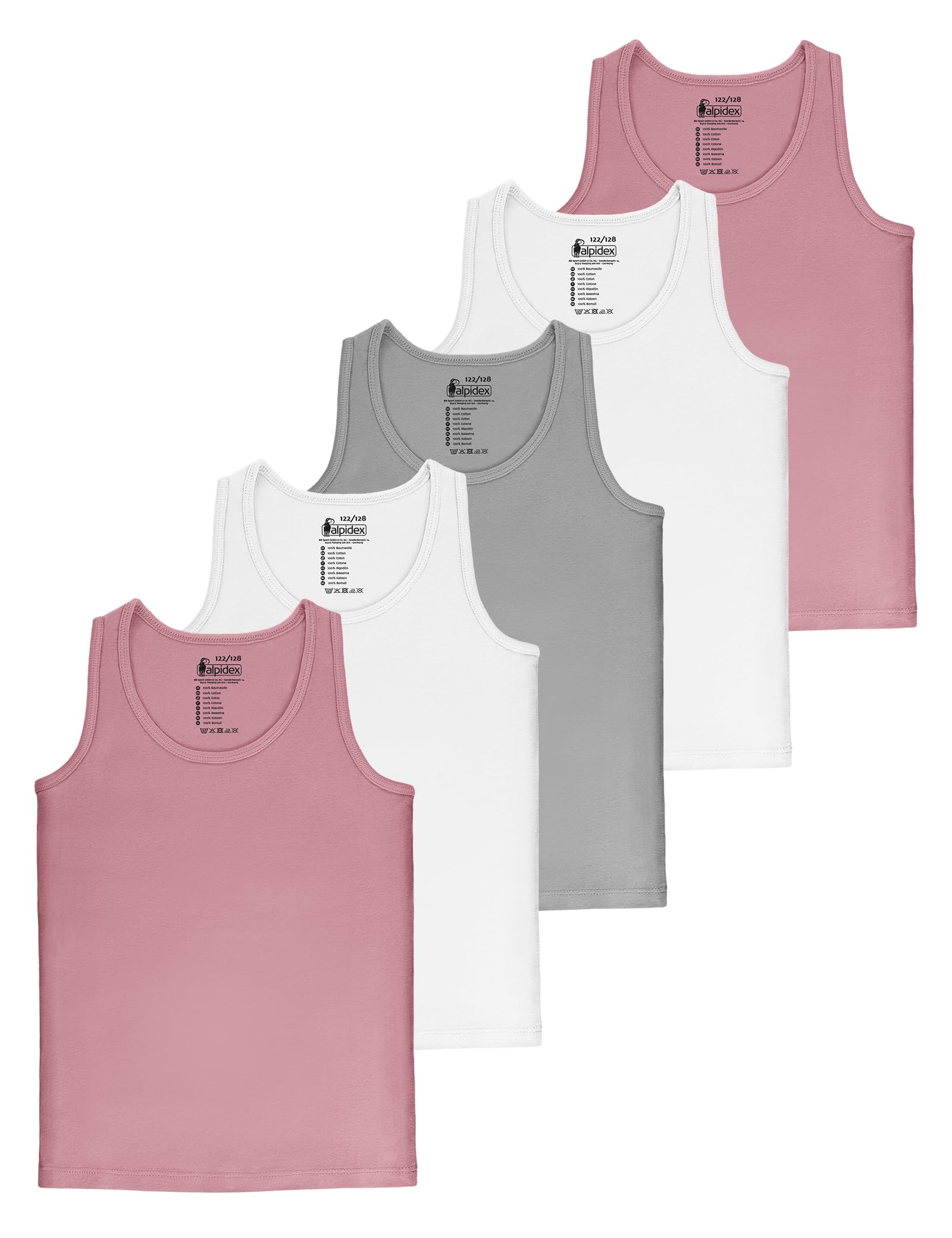 ALPIDEX 5 Pack Girls Undershirt 100% Cotton Sleeveless T-Shirt Singlet Undershirts Classic Vests Tank Top Children, Size:158-164 (13-14 Years), Colour:Candy