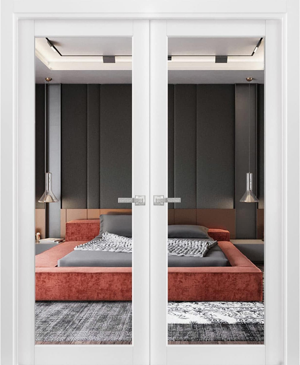 Solid Interior French Double Doors 48 x 80 inches Lucia 1299 White