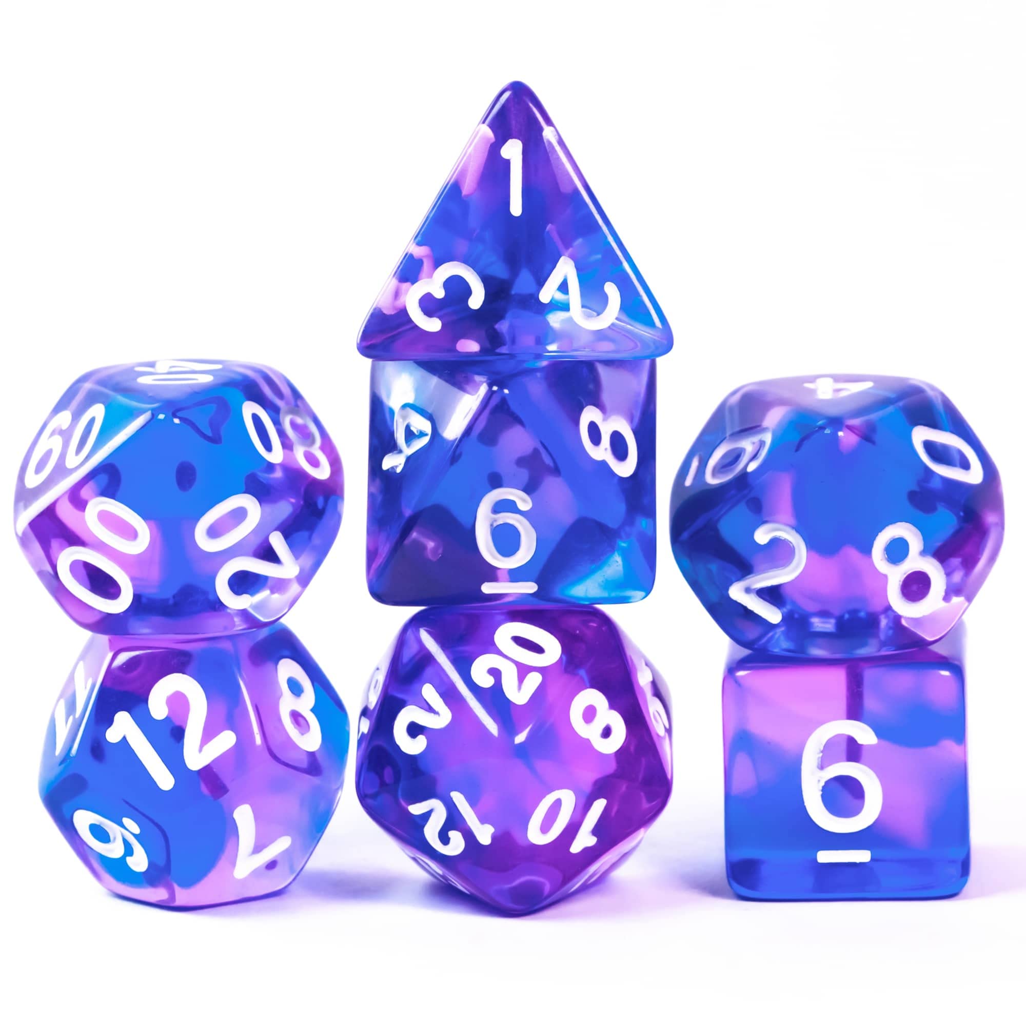 Cusdie 7Pcs/Set DND Dice Set Transparent D&D Dice Polyhedral Dice for Dungeons and Dragons Role Playing Dice Games RPGs(Purple Mixed Blue)