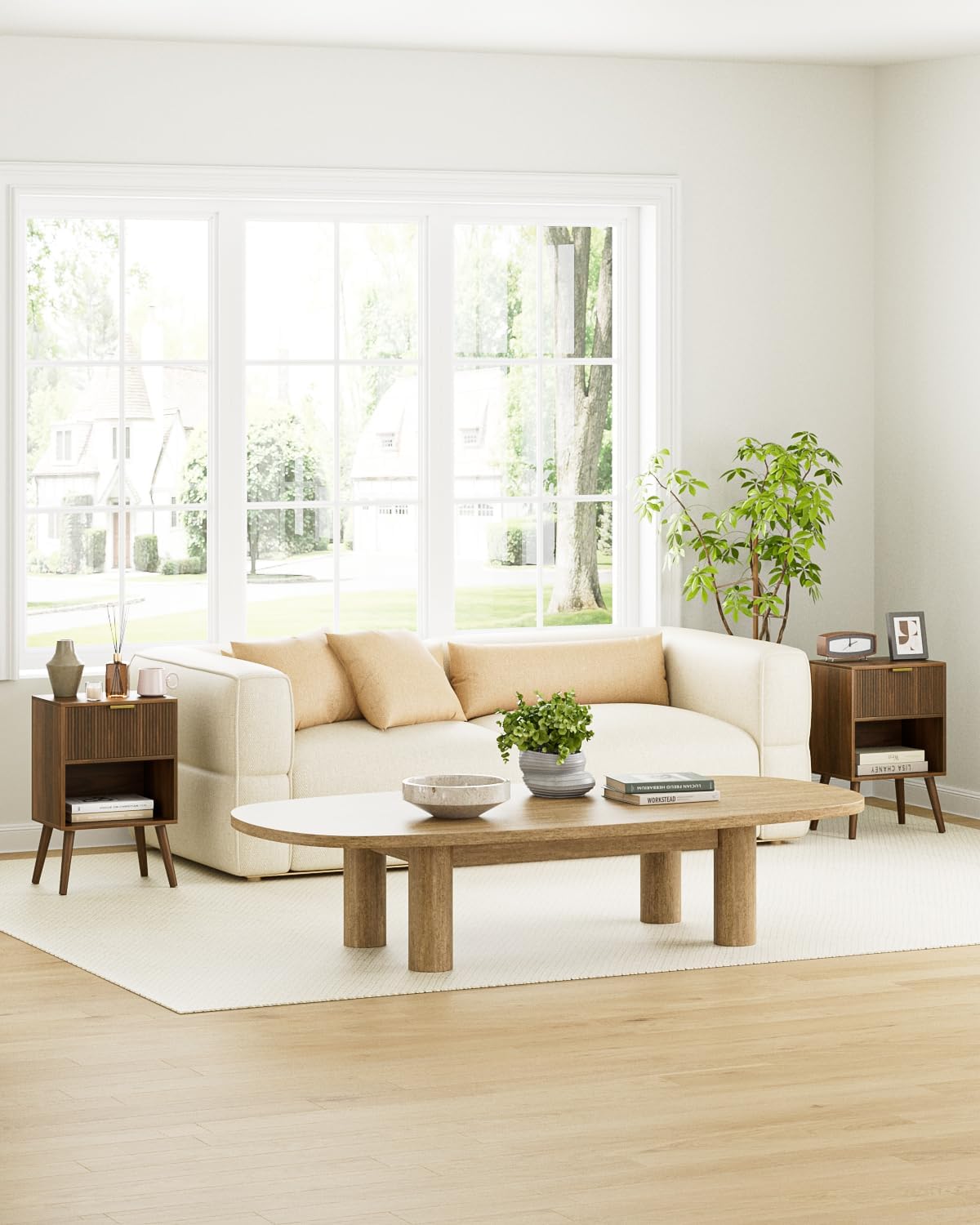 Nightstand, Small Side Table, Bedside Table with Drawer, Modern Night Stand, End Table for Bedroom, Living Room (Walnut Stripe) - Image 3