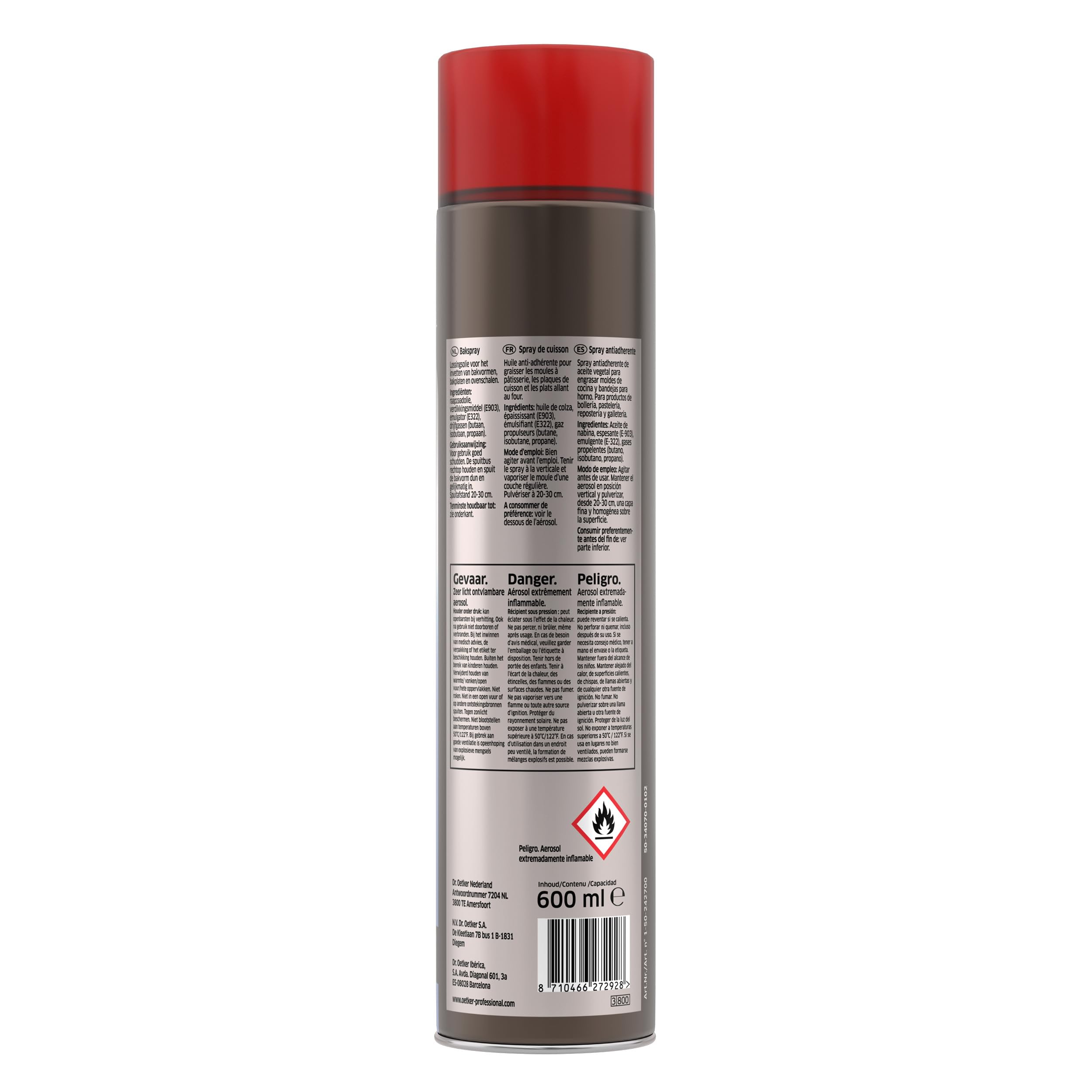 DR. OETKER - Spray Antiadherente 600 ml, Spray de Aceite Vegetal, para Engrasar Moldes de Cocina y Bandejas de Horno, para Bollería, Pastelería y Repostería, No Deja Residuos