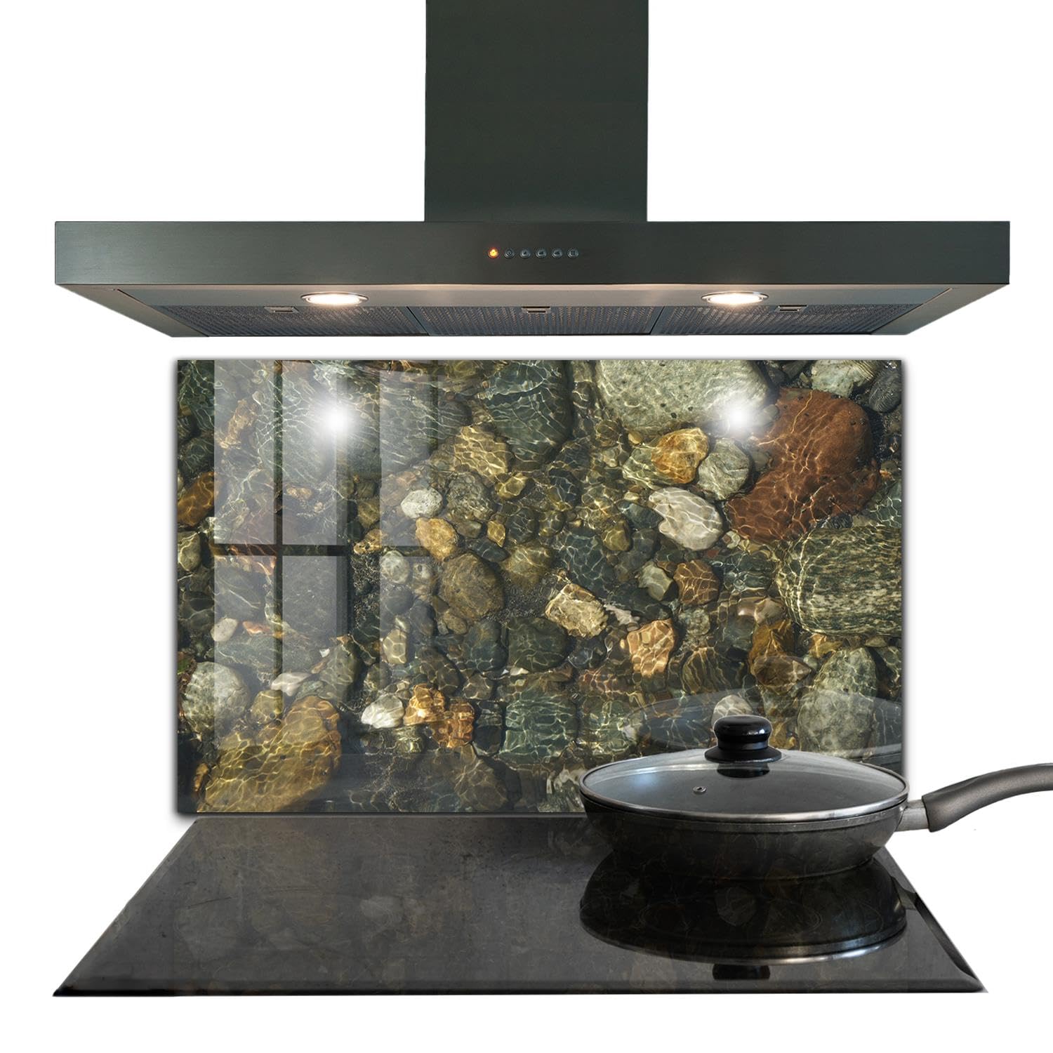Panneau de cuisine en verre trempé 100x70 cm Stones Le Fond du lac