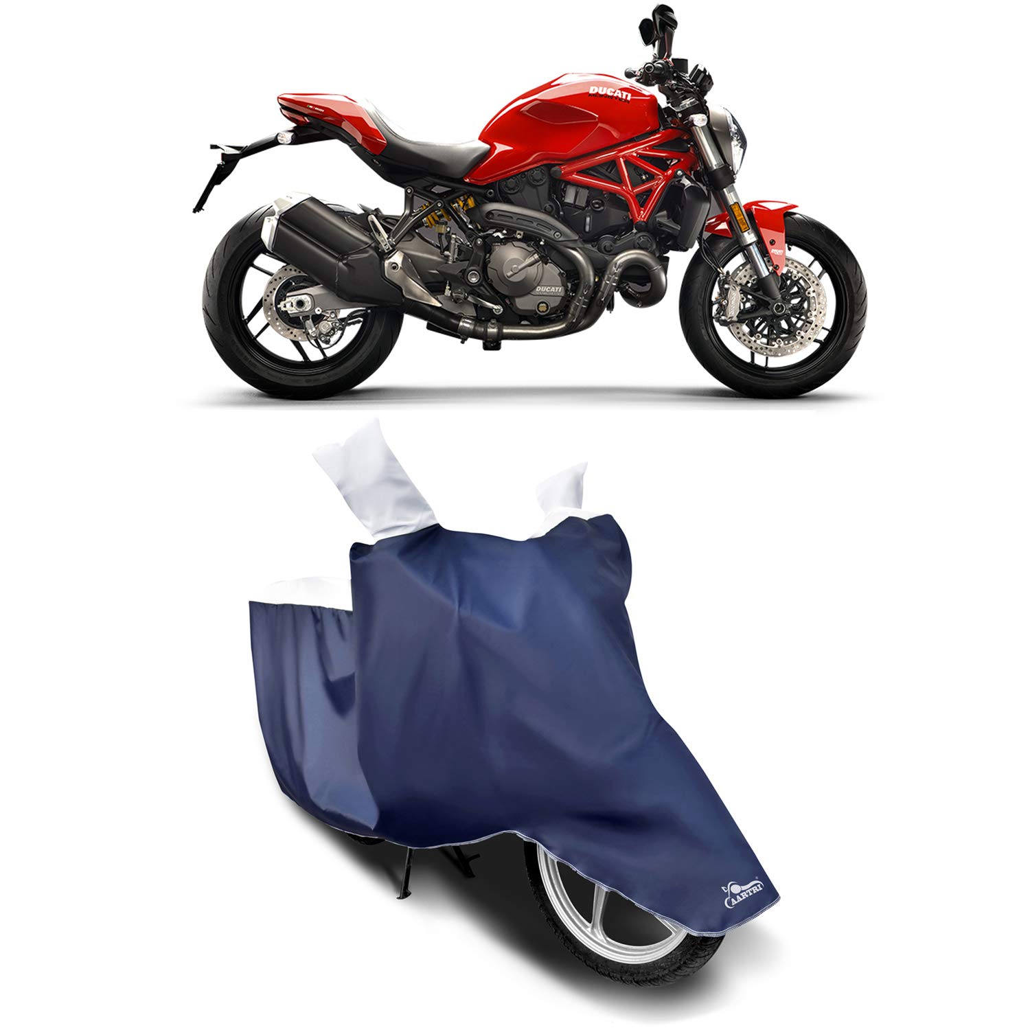 Cover Lab - Ducati Monster 821 New BS6 Water Resistant - Dust Proof - Full Bike Scooty Two Wheeler Body Cover for Ducati Monster 821 (Strip White)