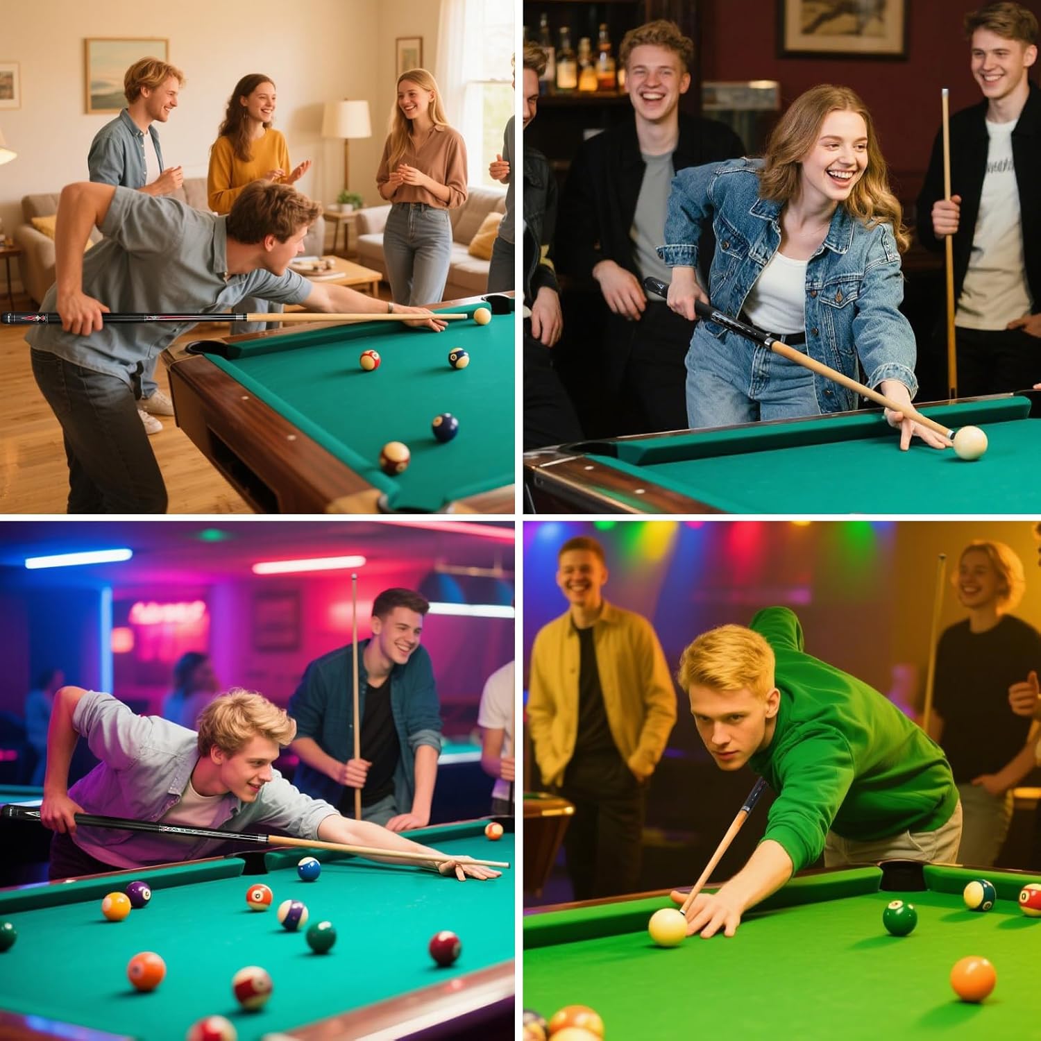 Kmise Pool Cue Stick Set, Canadian Maple 58 Inch 18 19 20 21oz 13mm Tips, New Upgraded Irish Linen Wire Grip Billiard Table Cues Sticks, 4 Colors Optional, for Bar Professional Adults (4 Sets (New))