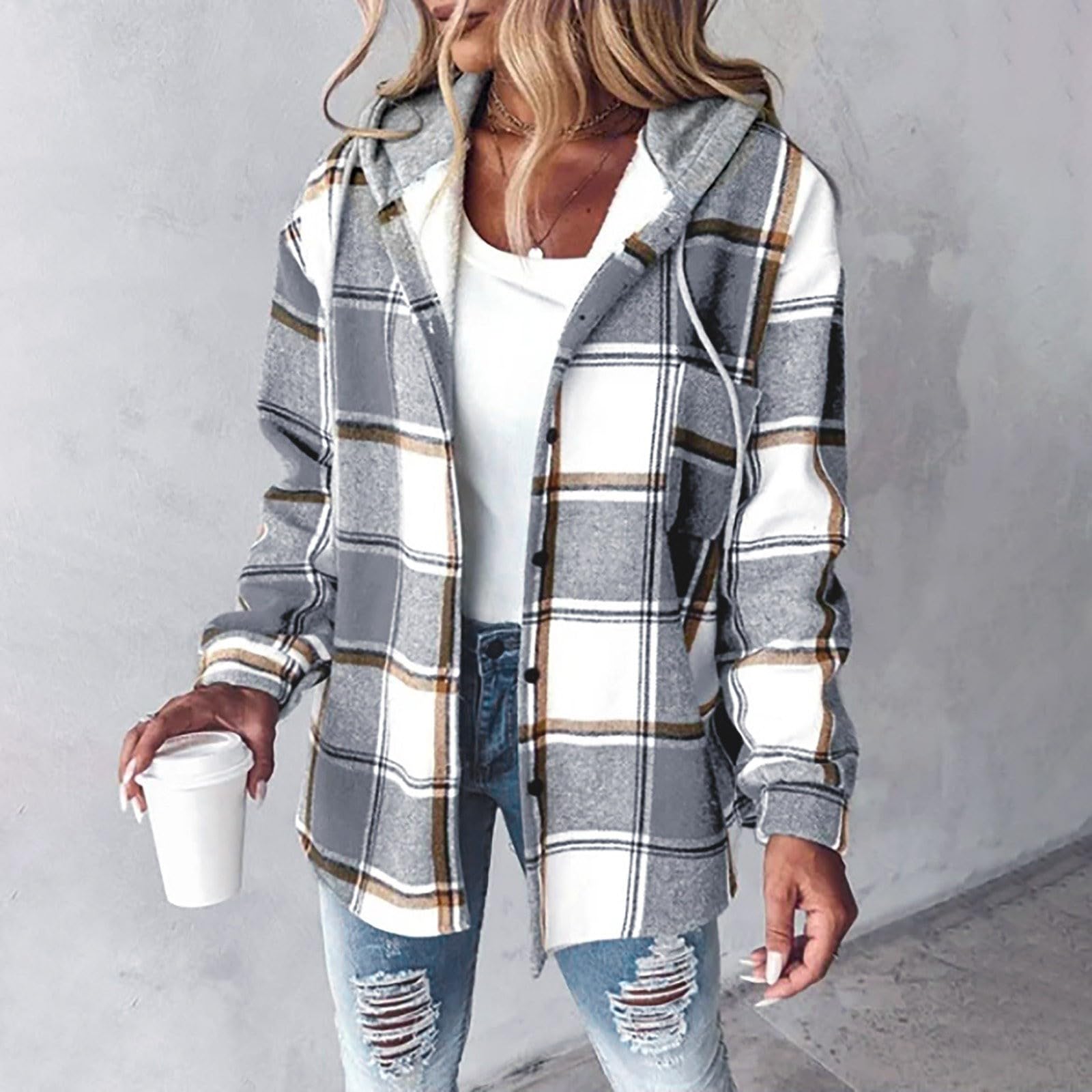 Abrigo a cuadros para mujer, chaqueta de entretiempo a prueba de viento, chaqueta de ocio, chaqueta de trabajo, chaqueta de trabajo, moda de manga larga, cortavientos, chaqueta cálida,