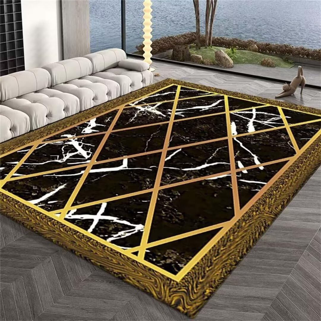 Tapis poil court noir 160x200cm à motif diamant pour salon