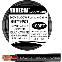 100ft 14/4 14 AWG Portable Power Cable 4 Conductor - SJOOW 300V 14 Gauge Electric Wire for Motor Leads, Portable Lights, Battery Chargers and Machinery - 4 Conductor - 100 Feet Electrical Cord