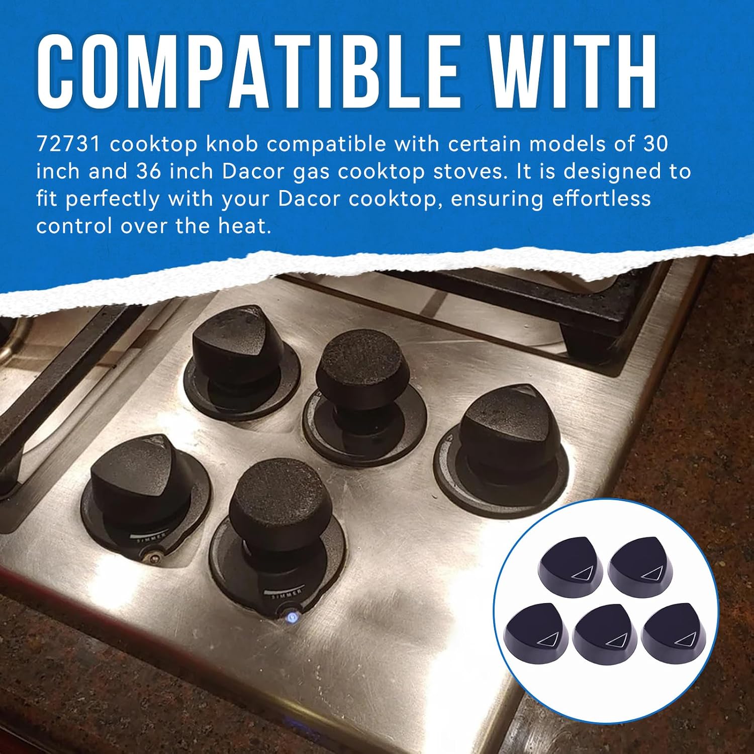 72731 Black Cooktop Knob,5Pcs,Clear Direction Marking