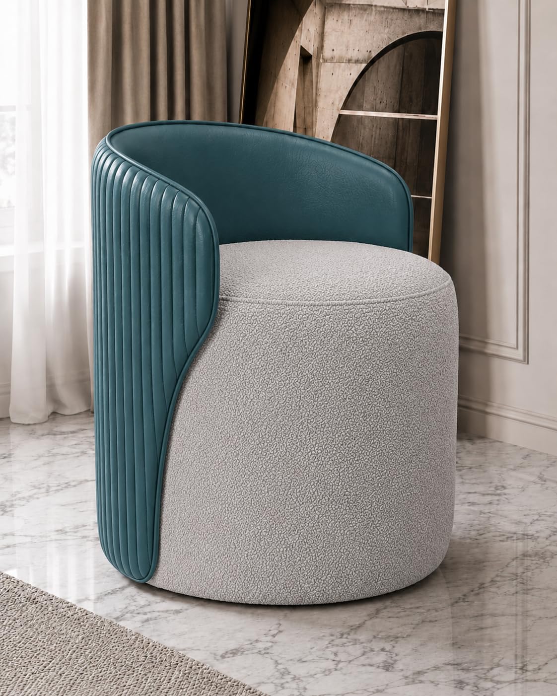 Luxe Curved Ottoman Chair | Modern Upholstered Pouffe Stool | Designer Puffy Seat for Living Room, Bedroom, Vanity & Lounge-image-26