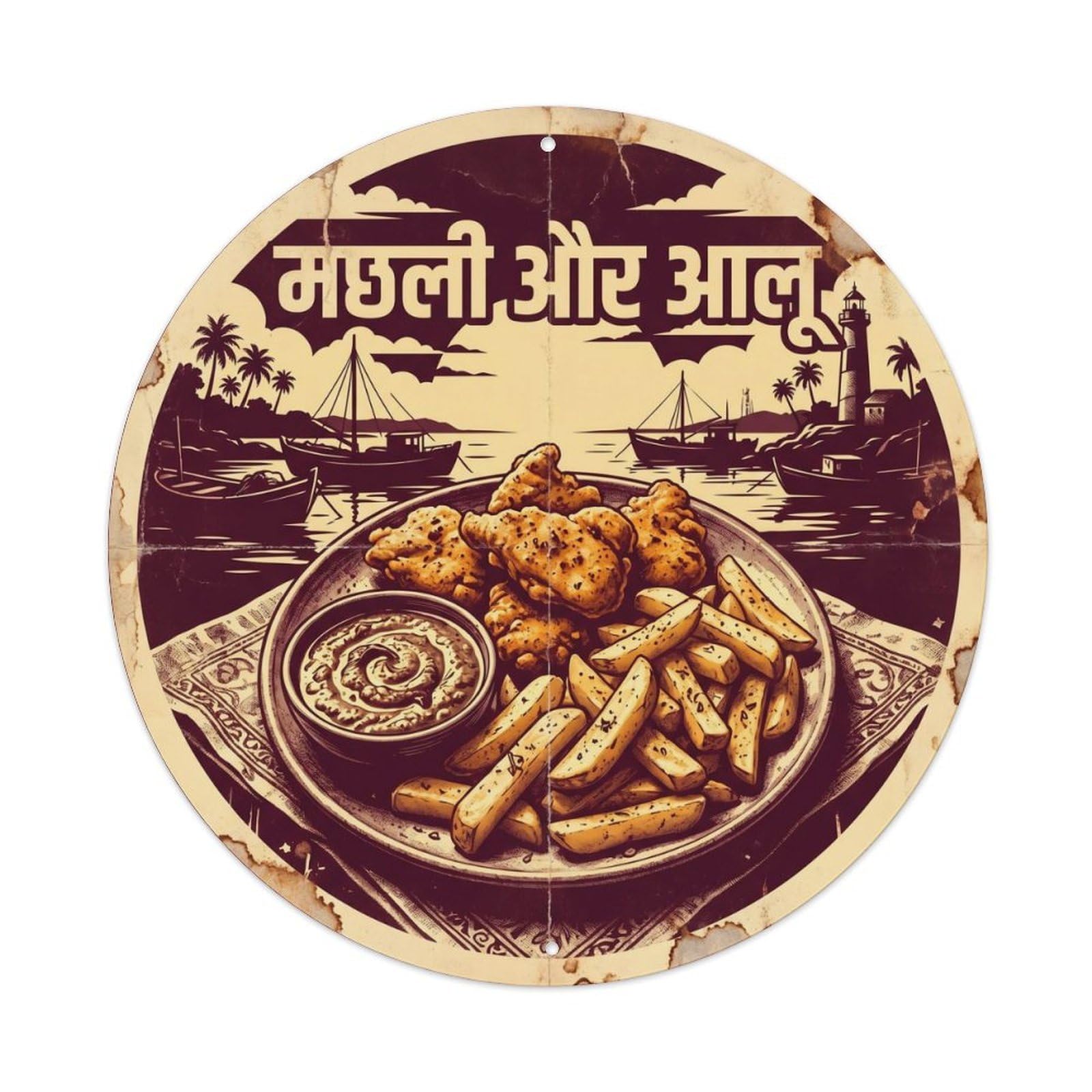 Fry Shop Seafood Chips India Culture Classic Contrast Metal Tin Sign