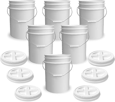 ePackageSupply 5 Gallon Bucket - Food Grade w/Lid BPA-Free, White/White, 6
