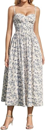 Parthea Summer Floral Corset Midi Dress for Women