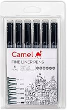 Camel Fine Liner Pens, assorted pack of 6 pens with 6 free A6 postcards