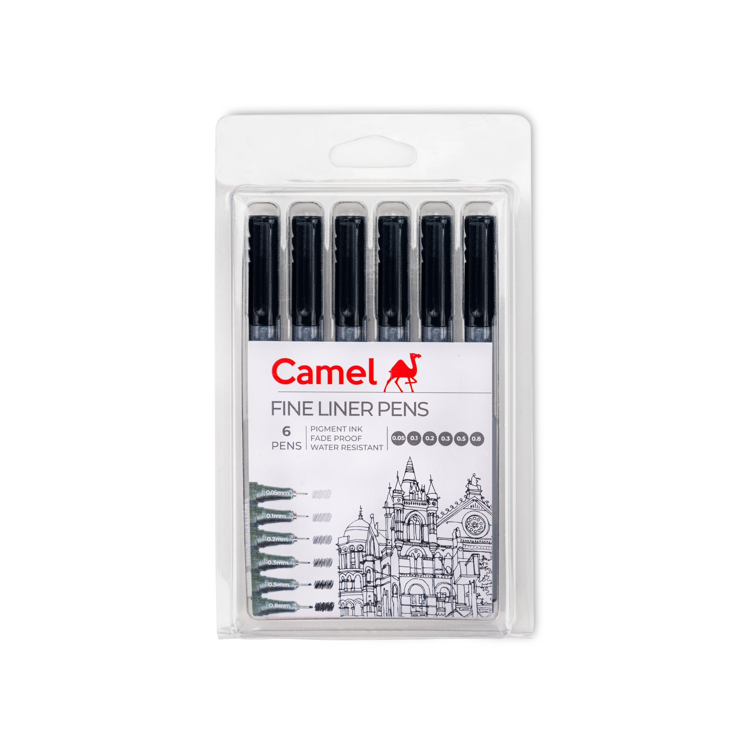 Camel Fine Liner Pens, assorted pack of 6 pens with 6 free A6 postcards-image-29