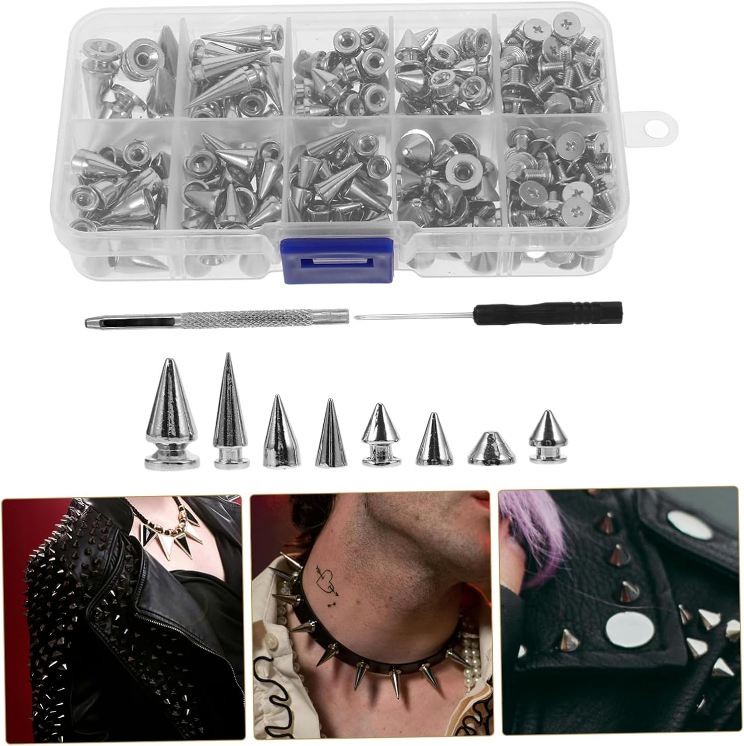 Beatifufu DIY Punk Studs Set 8 Alloy Clothing Spikes Rhinestones Fashionable Accessories Easy to Apply
