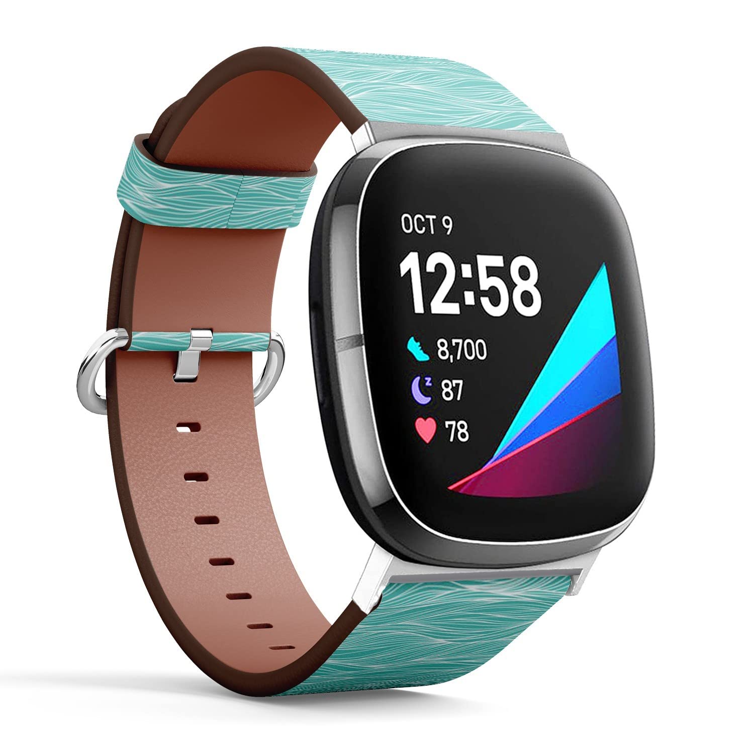 CJBROES Replacement Leather Watch Band, Compatible with Fitbit Versa 3 and Fitbit Sense of Wristband Bracelet Accessory - Waves