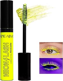 Waterproof Colorful Mascara for Eyelashes, Fluorescent Yellow Long-lasting Smudgeproof, Quick Dry Lengthening Thick Eye Lashes, No Clumping Neon Makeup for Party Stage Halloween