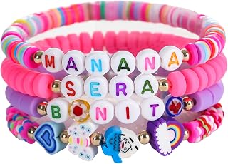 4pcs Manana Sera Bonito Bracelets for Women Bichota Stretch Bracelets Set Karol G Concert Outfits Merch Jewelry for Women Girls