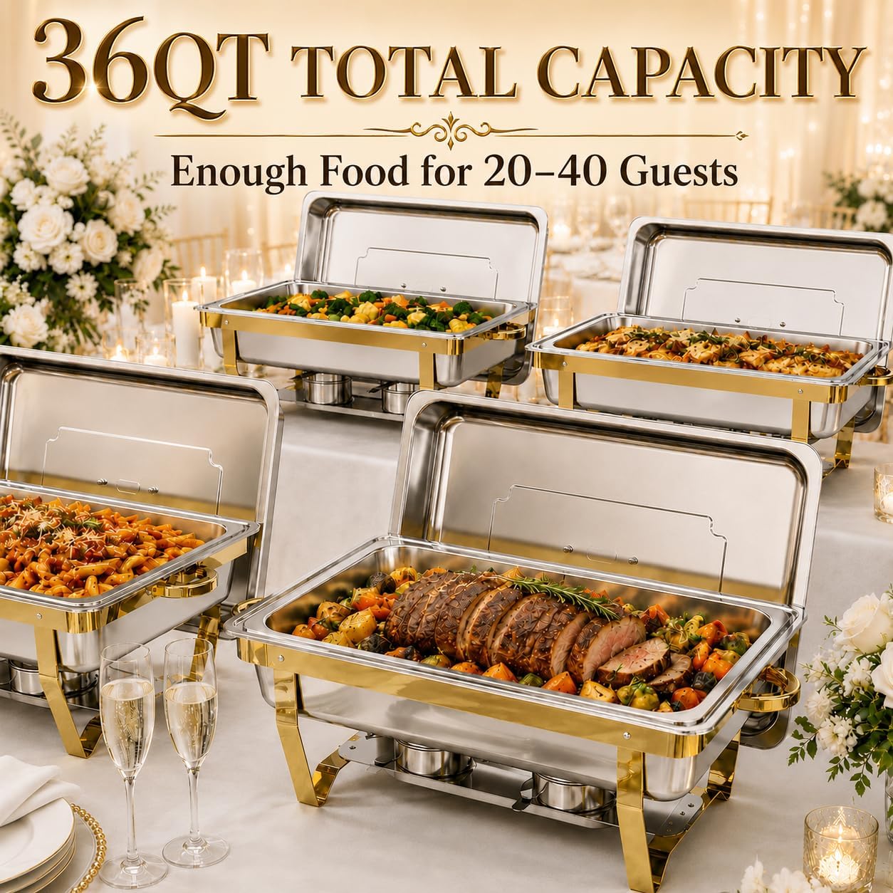 Frizoky Gold & Silver Rectangular Chafing Dishes image 2