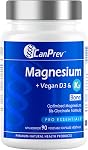 CanPrev - Magnésium + Végétaux D3 & K2, 90 V-Caps 45-Day Approvisionnement - Aide au développement et à l'entretien des os & Dent - Maintenir la fonction immunitaire, la fonction musculaire appropriée & Balance normale des électrolytes