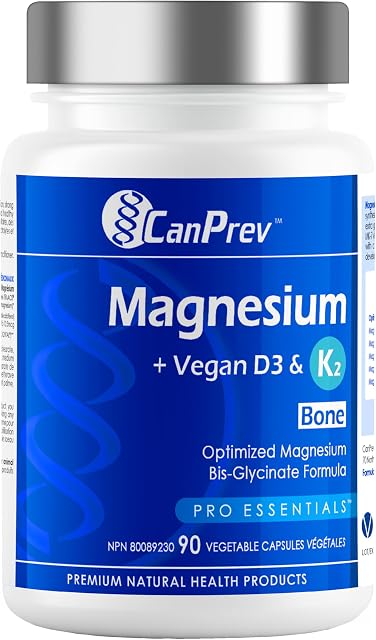 CanPrev - Magnésium + Végétaux D3 & K2, 90 V-Caps 45-Day Approvisionnement - Aide au développement et à l'entretien des os & Dent - Maintenir la fonction immunitaire, la fonction musculaire appropriée & Balance normale des électrolytes