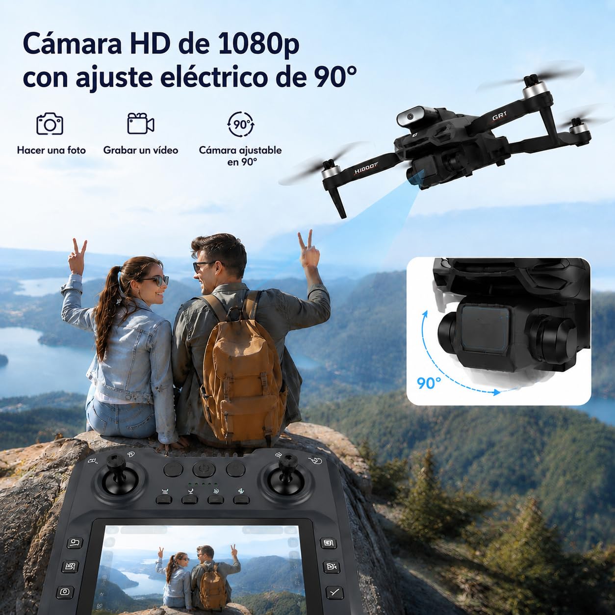 Dron FPV con Pantalla de 4,3'' en Mando, Cámara 1080P WiFi, Evitación de Obstáculos, Flujo Óptico, Motor sin Escobillas, 20 Min de Vuelo, Plegable para Principiantes y Adultos
