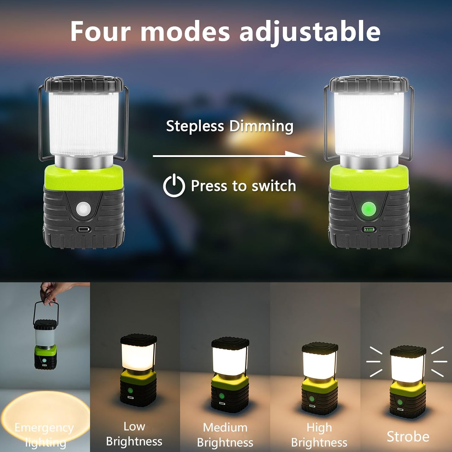 Jarxin 3PCS 3200K Warm Light LED Camping Lantern Rechargeable 1000LM, 4500mAh Power Bank, Flashlight for Hurricane Emergency, Hiking, IP44 Waterproof Lantern(Black)