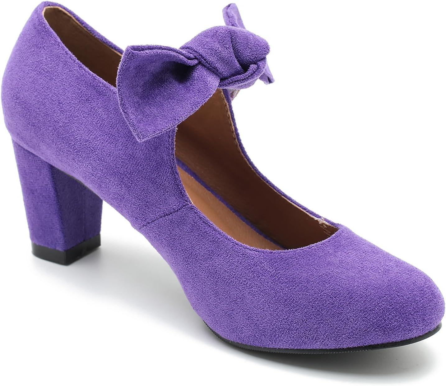 LIURUIJIA Women's Bow Mary Janes Block Heel Pumps Round Toe Ankle Strap Wedding Evening Party Dress Shoes - Image 8