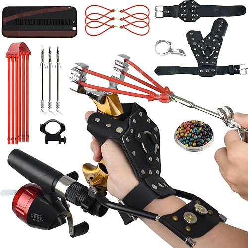 Miniatura 7 de Slingshot,Wrist Support Rocket Fishing and Hunting,Dual Purpose Slingshot for Hunting Hand Oro izquierdo.